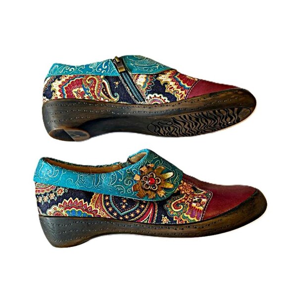Women's Socofy Colorful Leather Baroque zippered loafers Boho style size 42/US11 - Picture 1 of 7